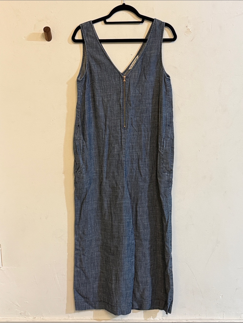 Trina Turk Women’s Sleeveless V-Neck Chambray Romper with Front Zip